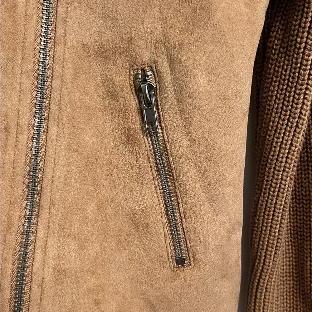 VICI Camel Fall Neutral Moto Jacket Ribbed Knit Sleeve Detail Extra Small